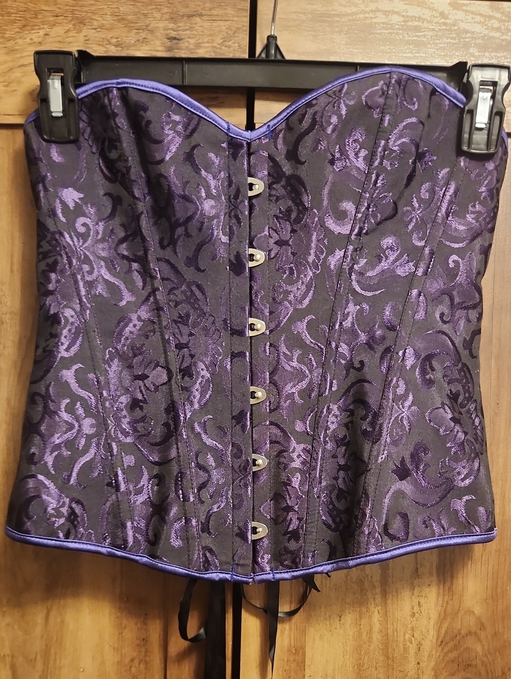 Purple Brocade Overbust Cottagcore Corset For Layering W/Ribbon